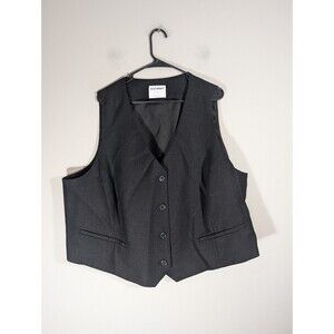 Old Navy Womens Black Relaxed Linen Blend Vest Sz 3X Office Wear Academia Quiet